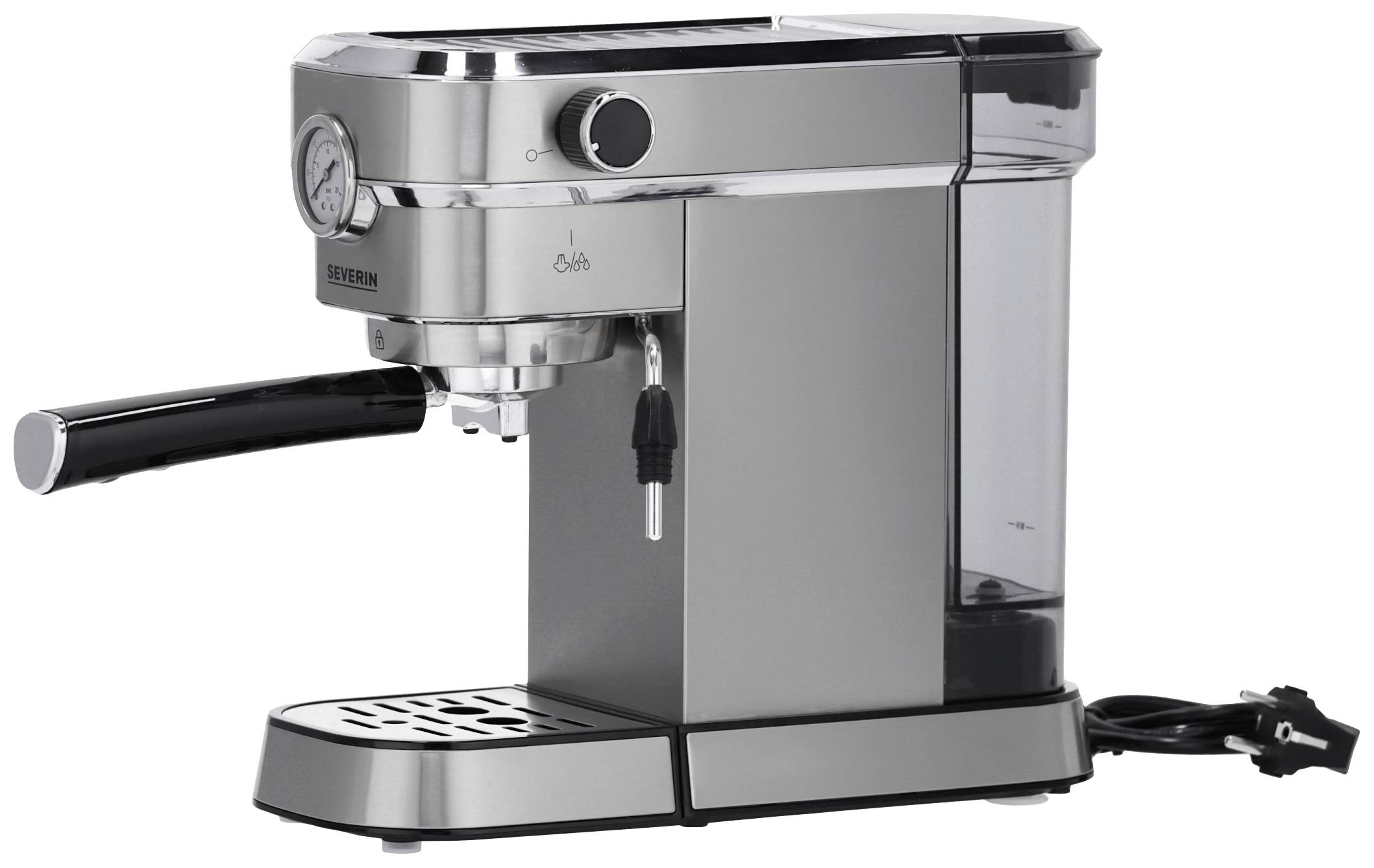 Severin KA 5995 Espressomaschine mit Siebträger Edelstahl (gebürstet), Schwarz 1350 W mit Milchaufschäumdüse