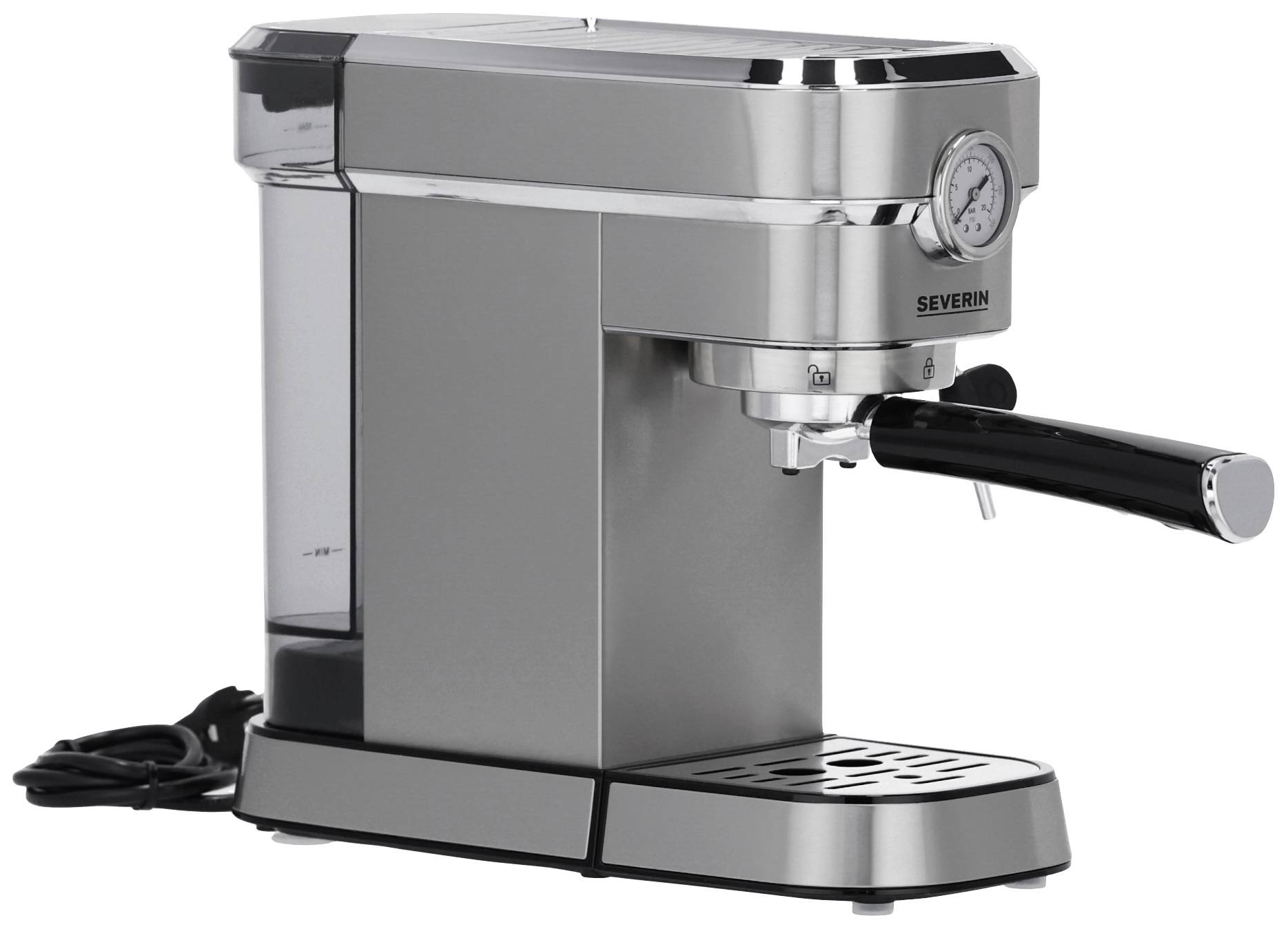 Severin KA 5995 Espressomaschine mit Siebträger Edelstahl (gebürstet), Schwarz 1350 W mit Milchaufschäumdüse