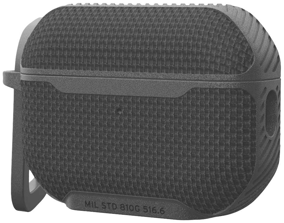 Eine robuste schwarze Schutzhülle für Kopfhörer mit Strukturmuster, passend für exklusive drahtlose Ohrhörer.