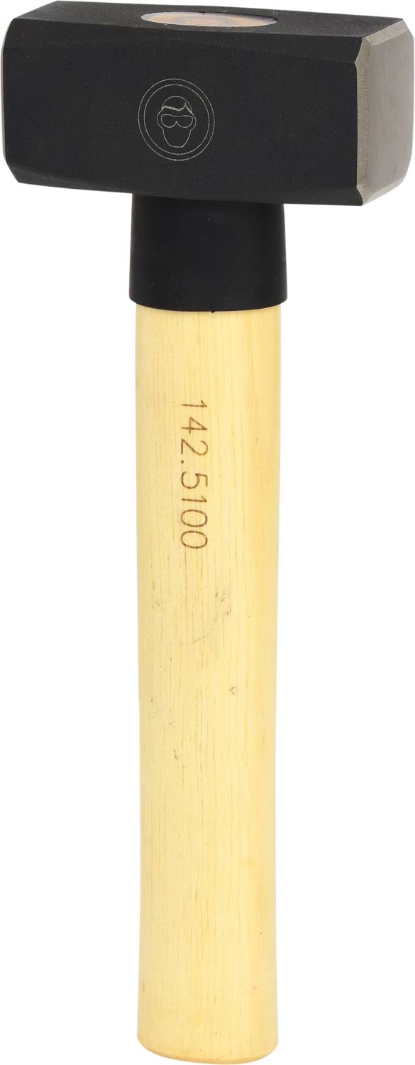 Ein Hammer mit schwarzem Kopf und einem Holzgriff. Auf dem Griff ist die Zahl '142.5100' eingraviert.