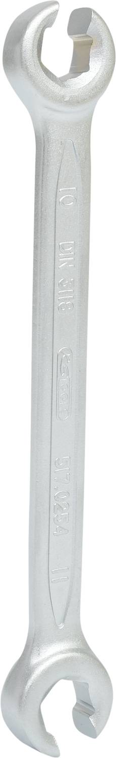 Doppelseitiger Schraubenschlüssel aus Metall, ein Ende Ringschlüssel, das andere Gabelschlüssel, zum Lösen und Festziehen von Muttern und Schrauben.