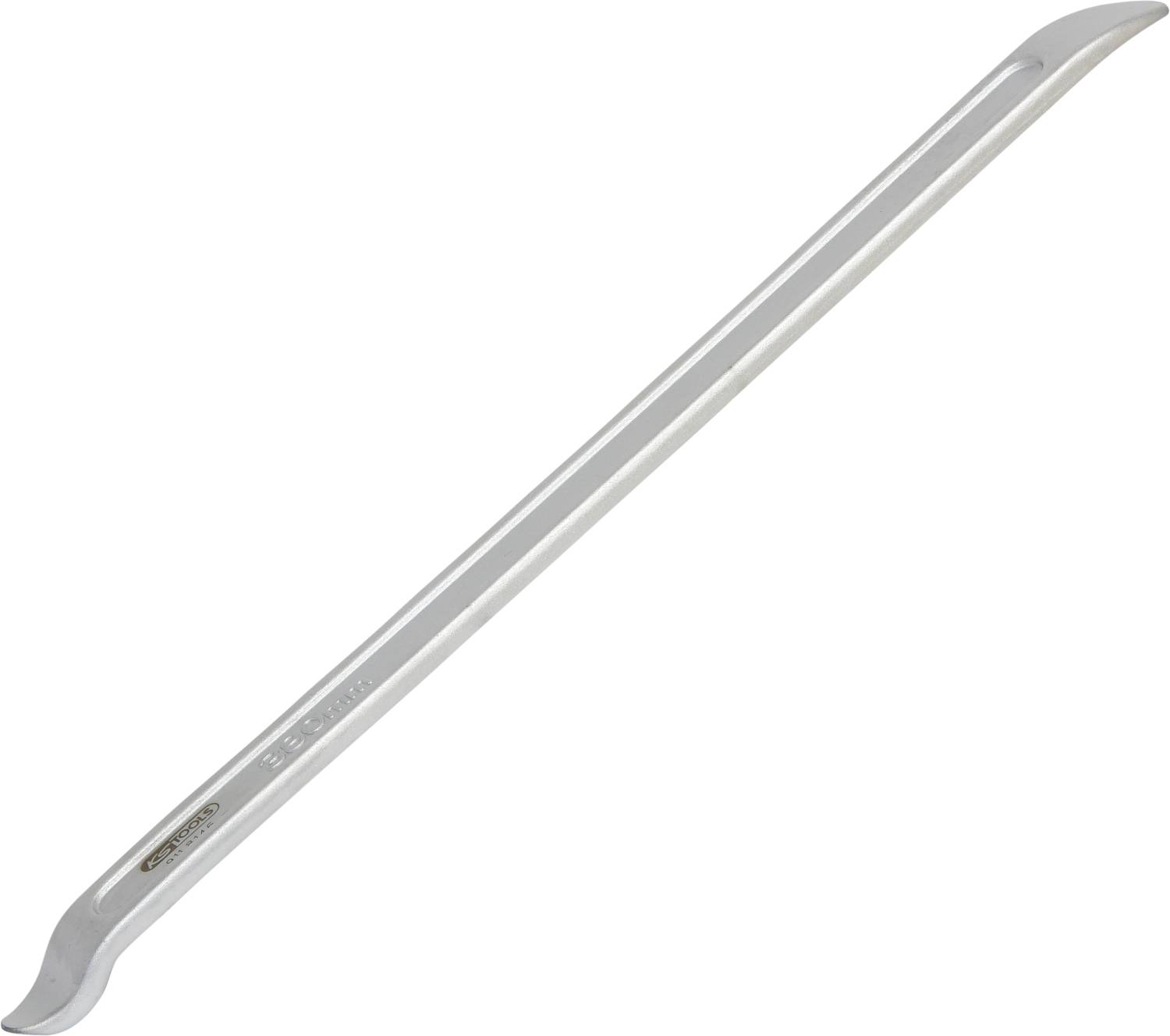 Ein silberfarbener Reifenmontierhebel mit gebogenen Enden, geeignet zum Entfernen oder Installieren von Reifen auf Felgen.