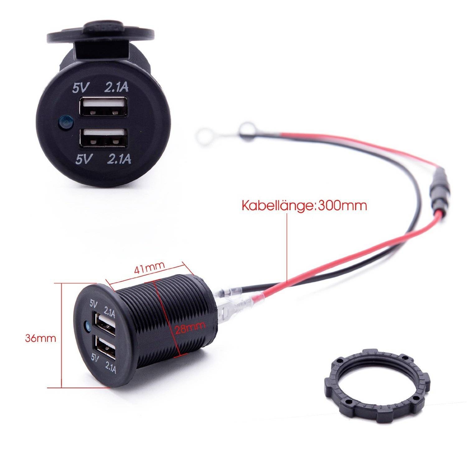 HP Autozubehör KFZ Dual USB Einbausteckdose Belastbarkeit Strom max.=3.1A Steckdose 12V zu 5 V, 24V zu 5V