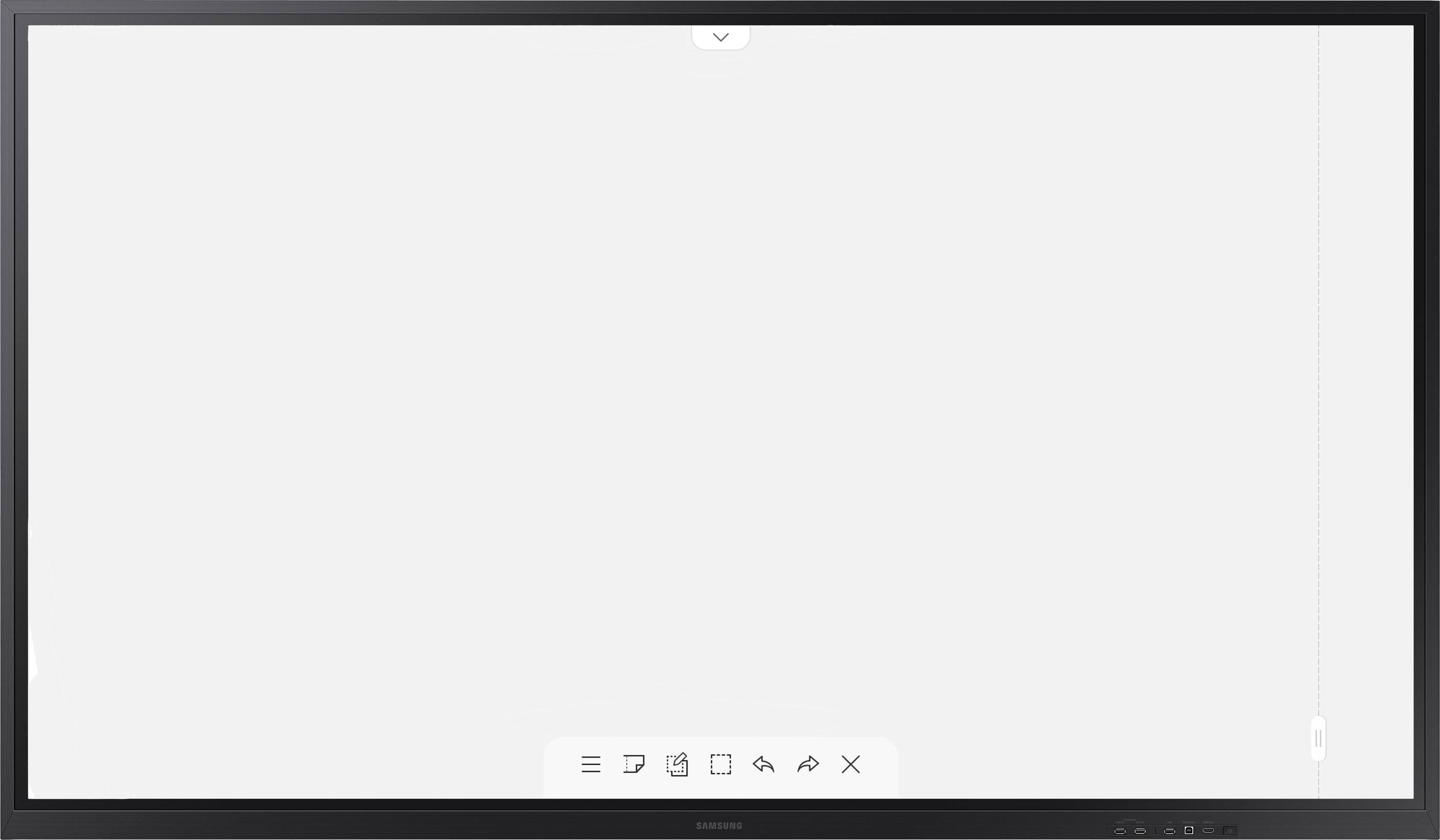 Eine leere digitale Tafel mit einem grauen Hintergrund, umgeben von einem schwarzen Rahmen, mit Menüleiste unten für Bedienung.