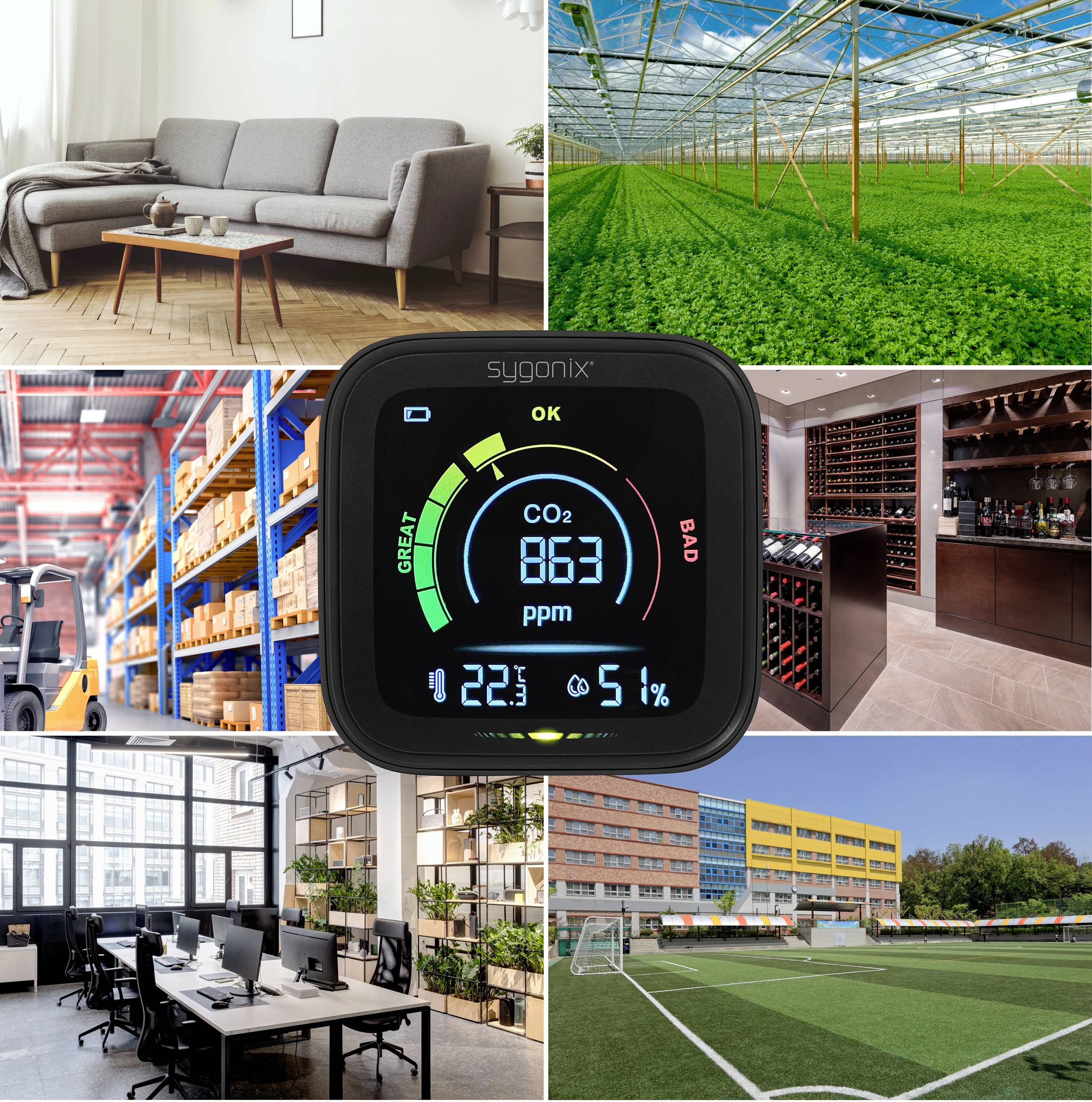 Sygonix Thermo-/Hygrometer mit CO2-Angabe Schwarz