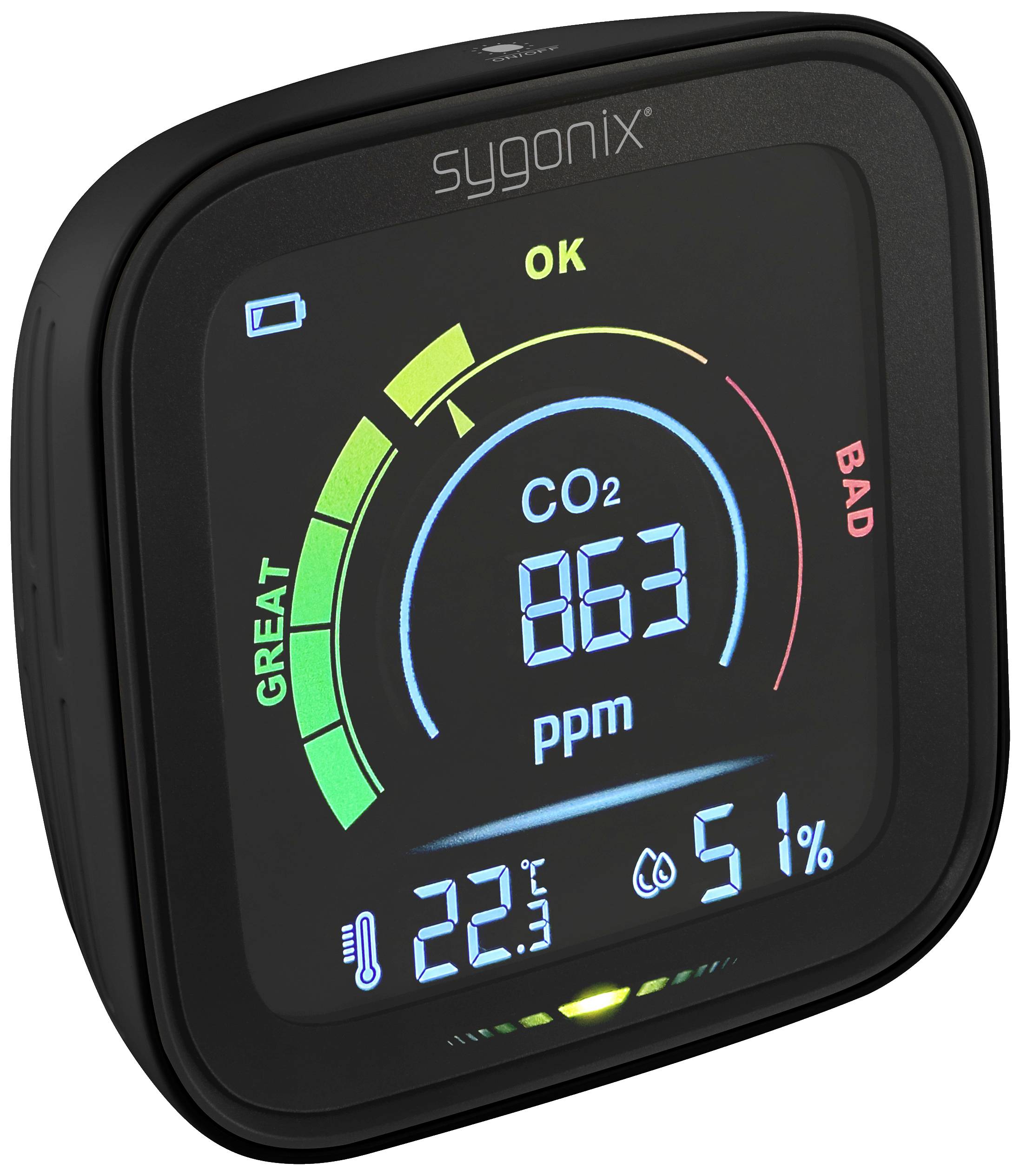 Sygonix Thermo-/Hygrometer mit CO2-Angabe Schwarz