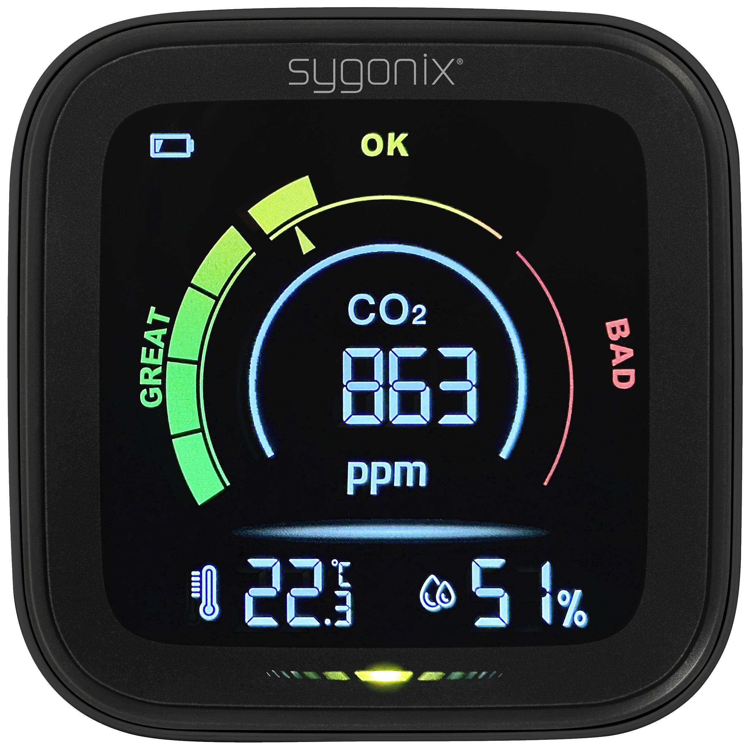 Sygonix Thermo-/Hygrometer mit CO2-Angabe Schwarz