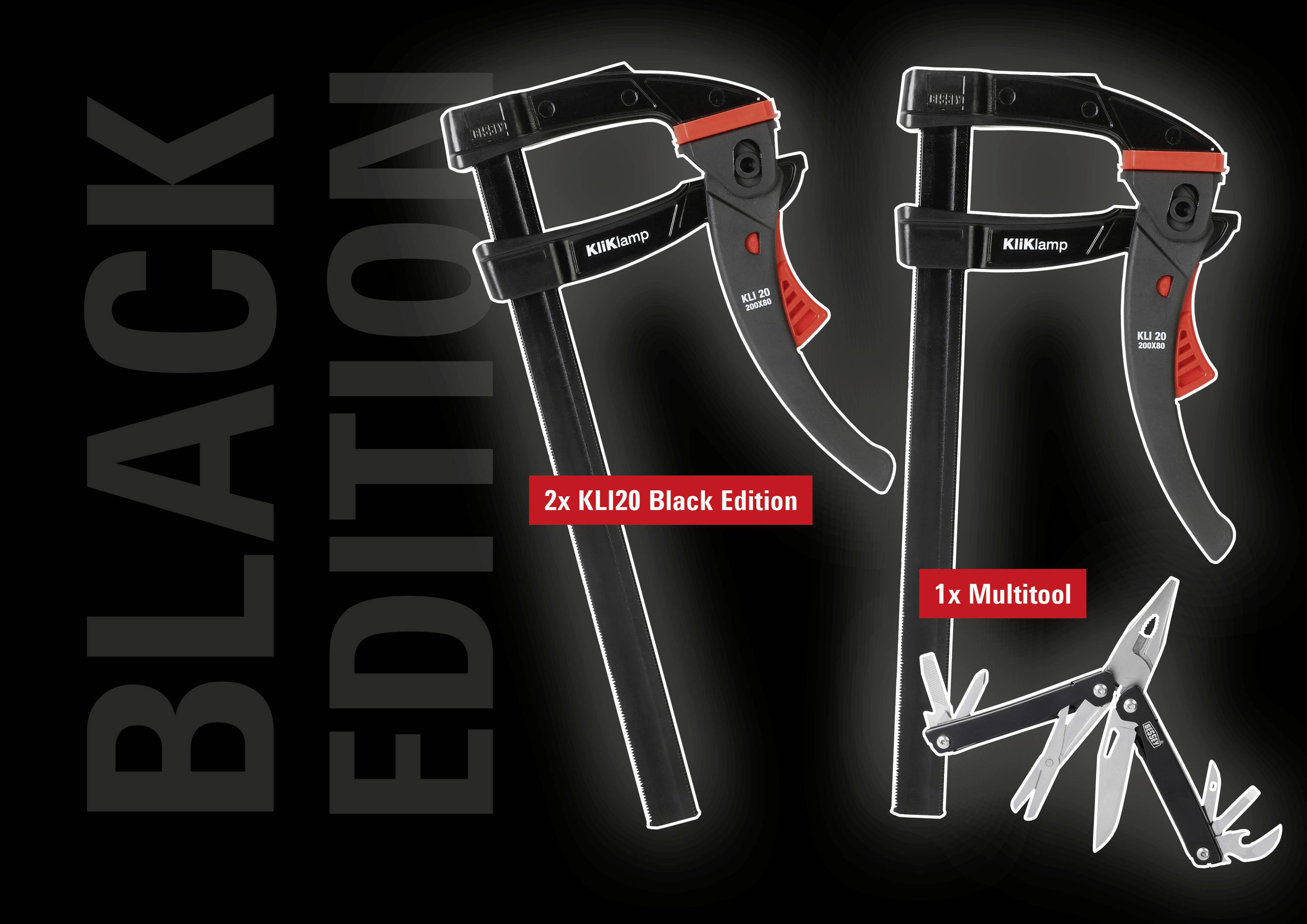 Hightech-Hebelzwinge KliKlamp KLI inkl. Multitool Bessey KLI-SET-A Spann-Weite (max.):200 mm Ausladungs-Maße:80 mm