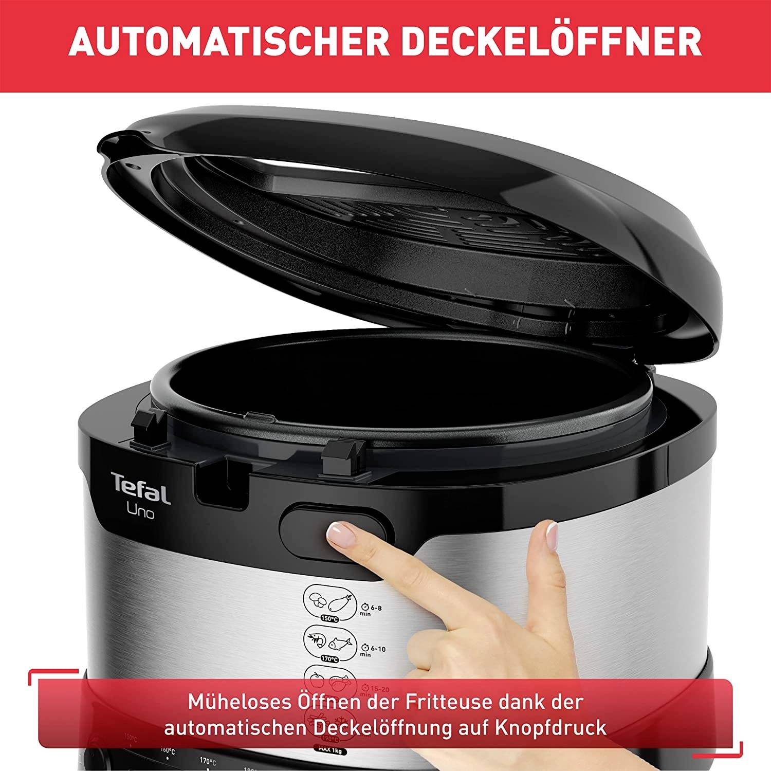 Tefal FF215D Fritteuse 1 kg 1600 W Edelstahl, Schwarz