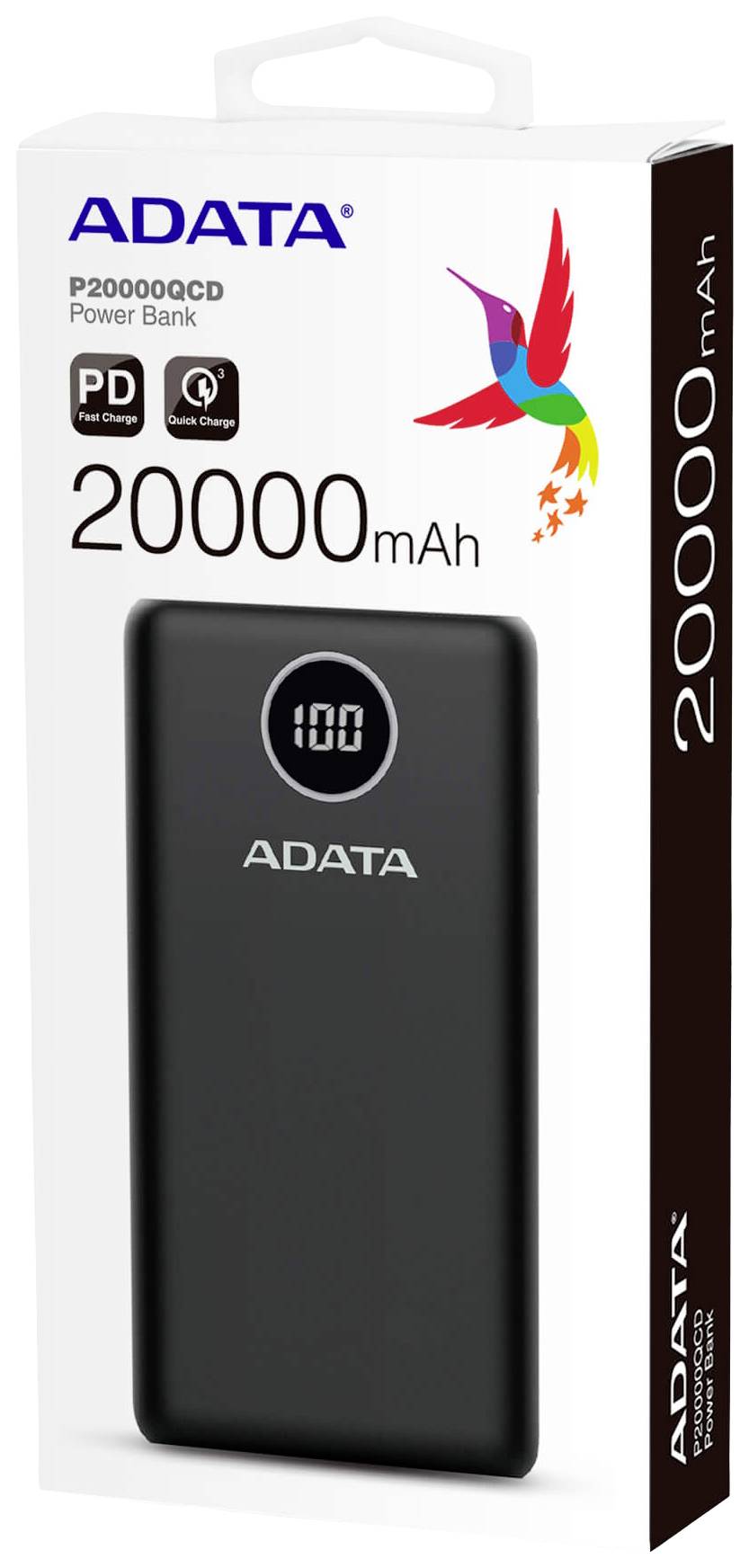ADATA P20000QCD Powerbank 20000 mAh Quick Charge 3.0 Li-Ion Schwarz