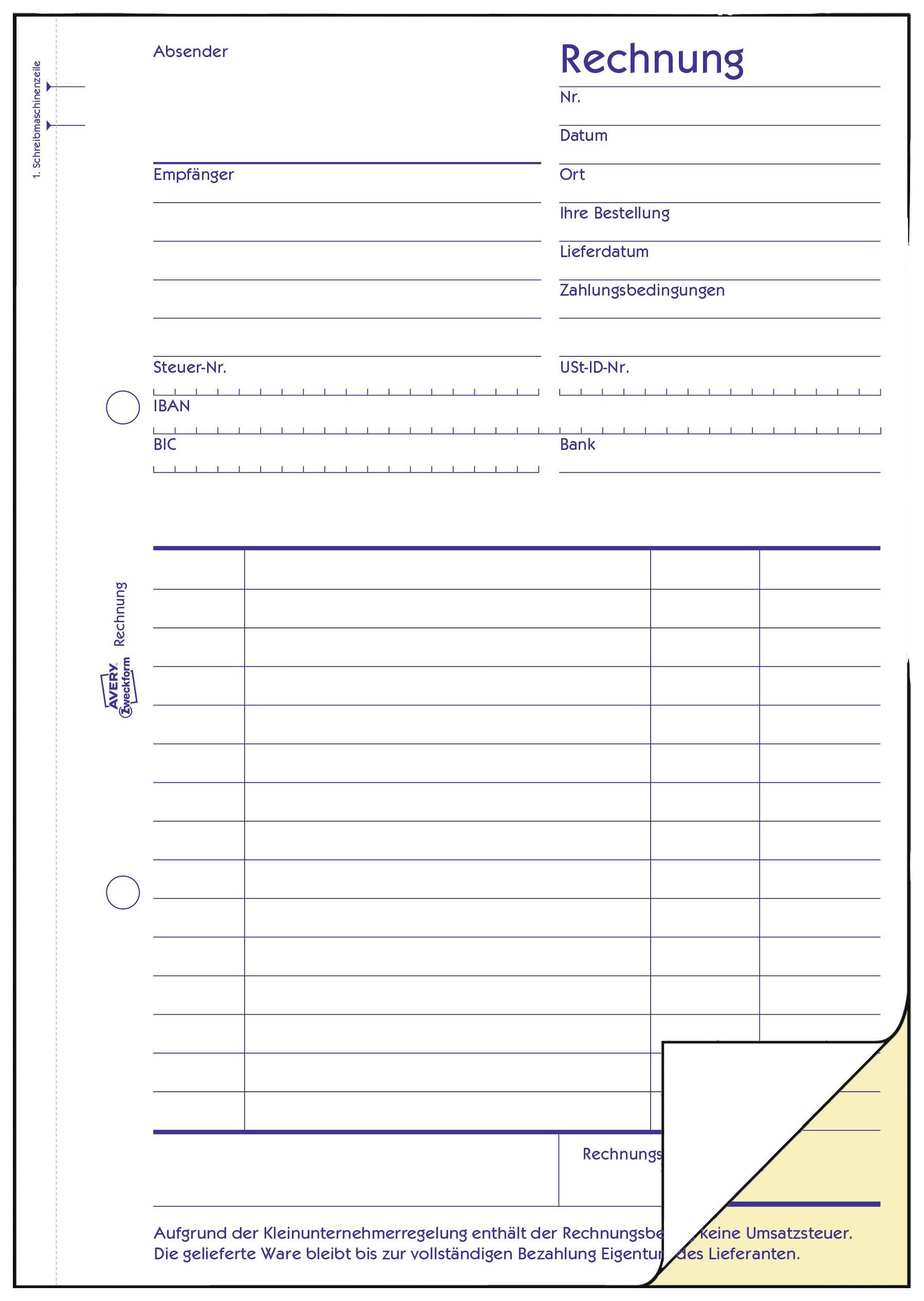 Avery-Zweckform 1733 Rechnung Formular DIN A5 Anzahl der Blätter: 40