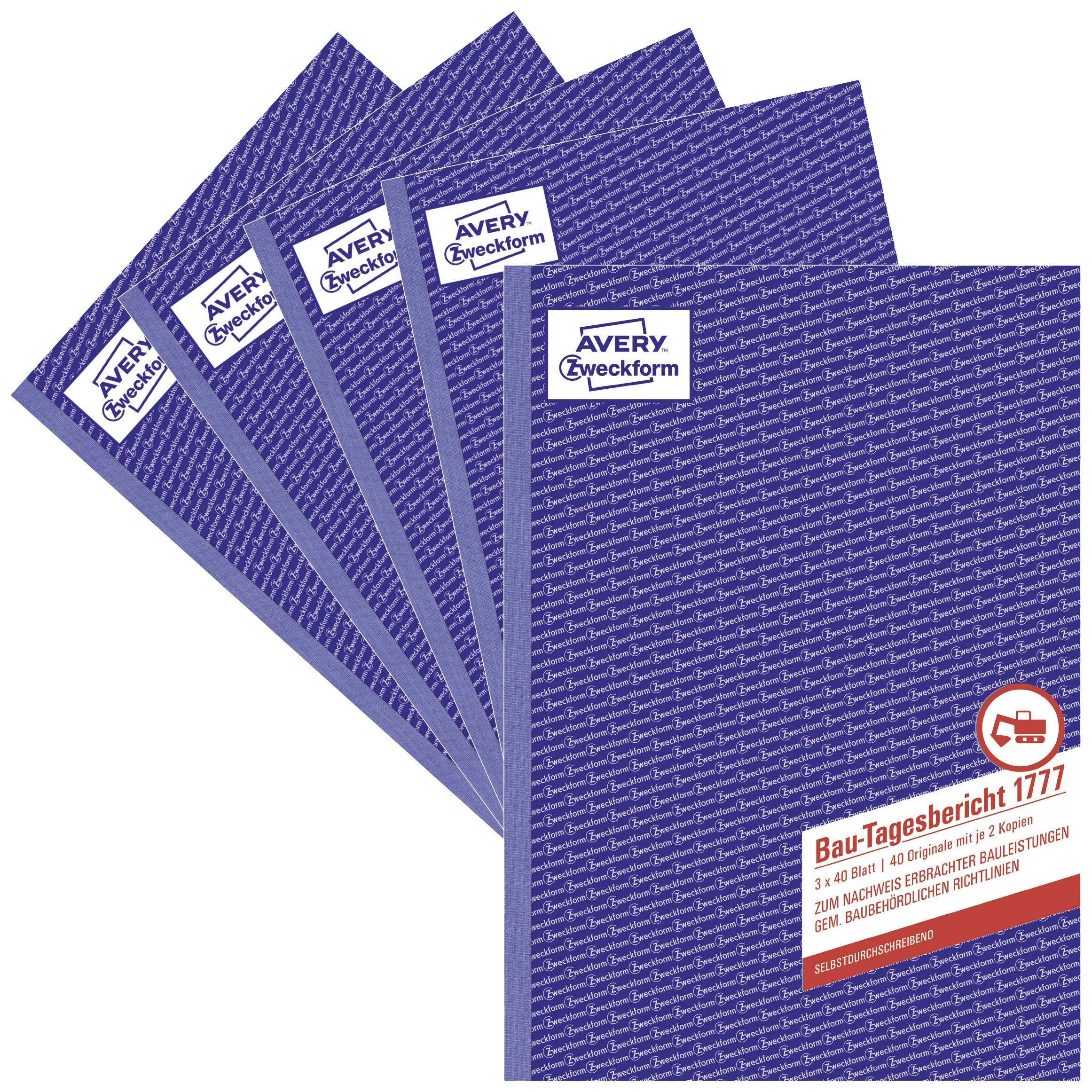 Bau-Tagesbericht Formulare von Avery Zweckform, 3 x 40 Blatt, zum Aufzeichnen von Bauaktivitäten gemäß baubehördlichen Richtlinien.