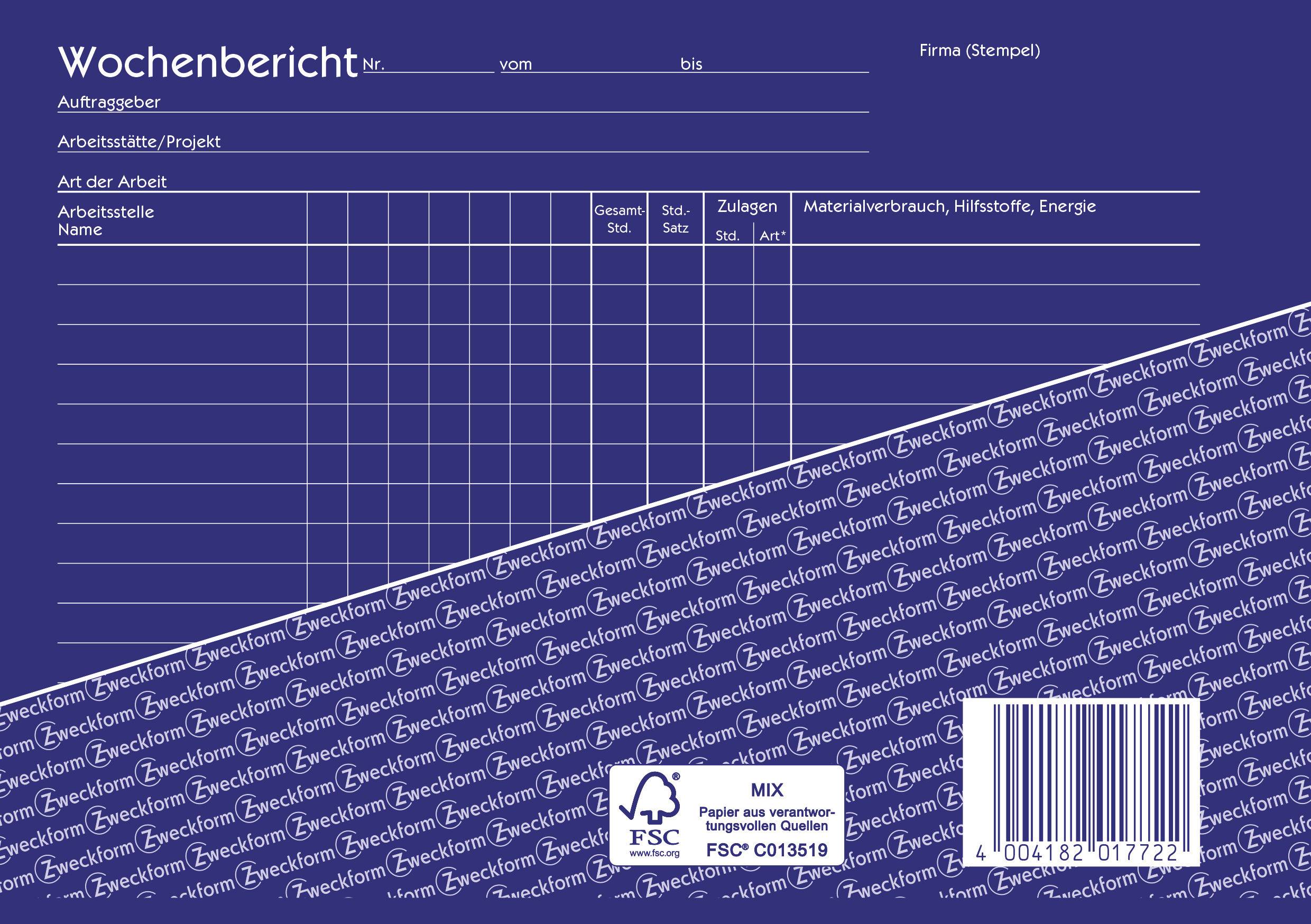 Avery-Zweckform Wochenbericht Formular 1772 DIN A5 quer Anzahl der Blätter: 40