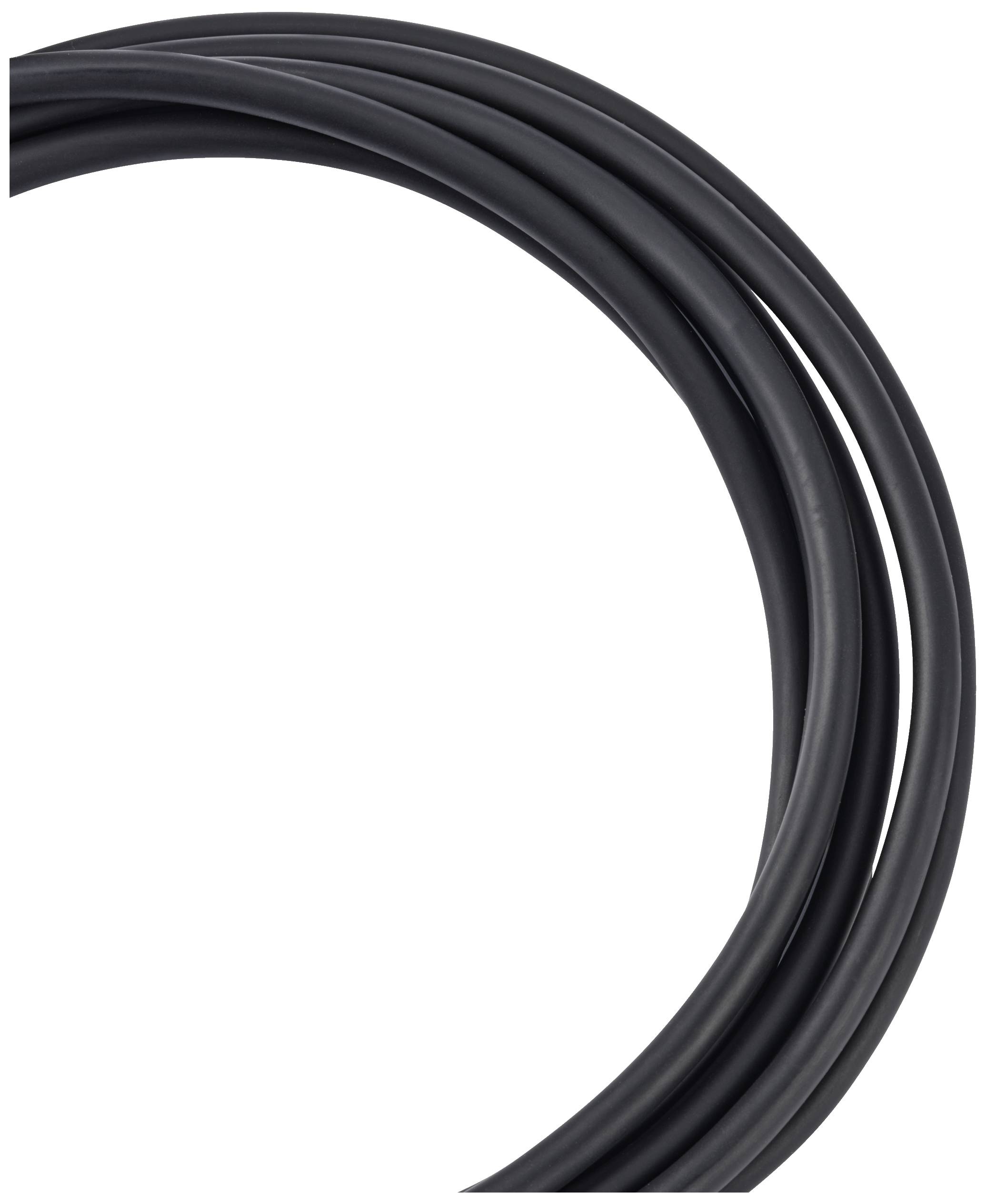 Ein schwarzes, gebogenes Kabel auf weißem Hintergrund.