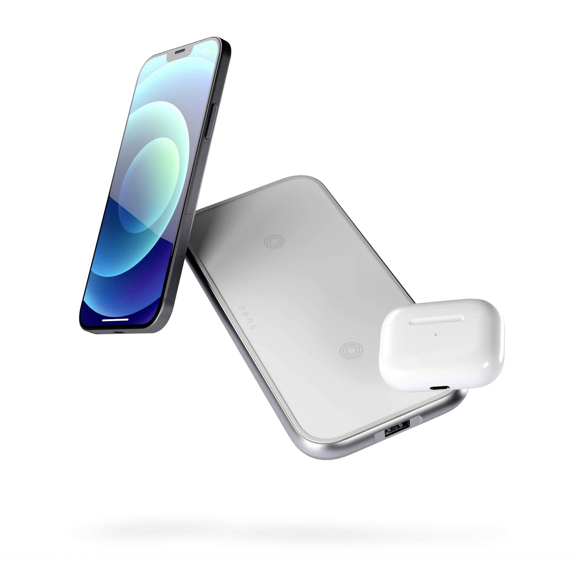 ZENS Induktions-Ladegerät Aluminium Series Dual Wireless Charger ZEDC10W/00 Ausgänge Induktionslade-Standard, USB-A Weiß