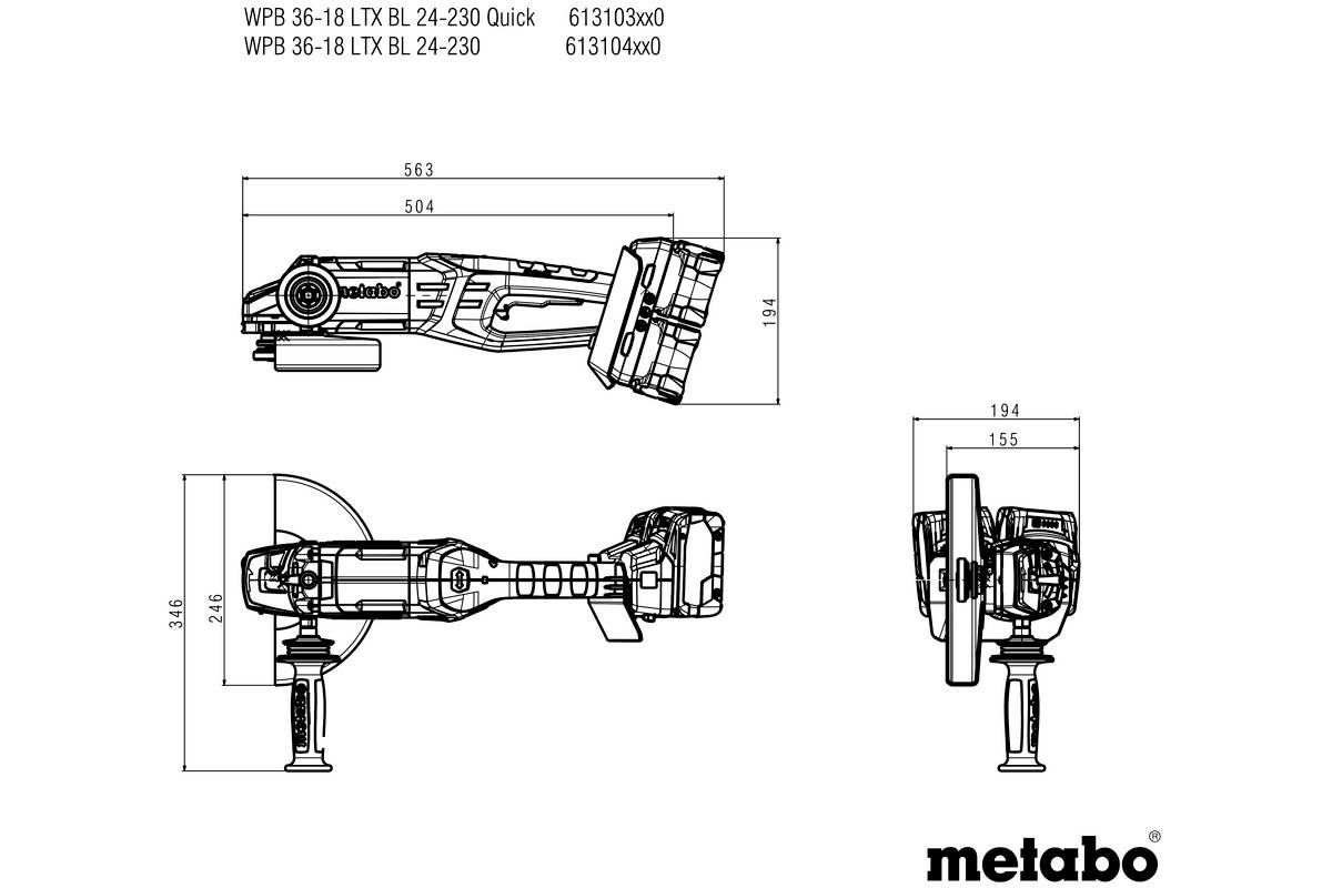 Metabo WPB 36-18 LTX BL 24-230 Quick 613103810 Akku-Winkelschleifer 230mm bürstenlos, inkl. 4. Akku, inkl. Ladegerät, inkl