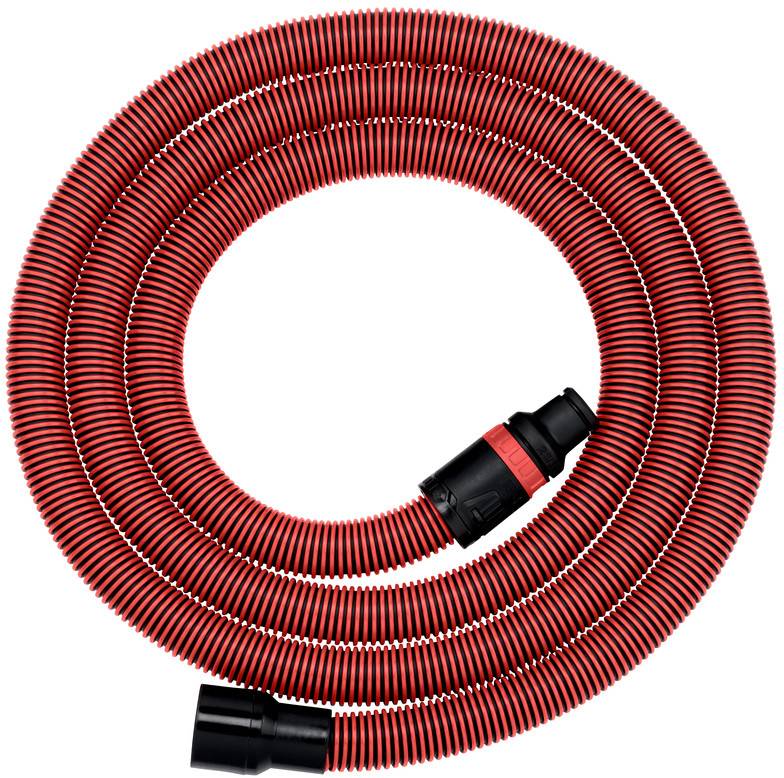 Ein roter, spiralförmiger Schlauch mit schwarzen Verbindungsstücken an beiden Enden. Der Schlauch ist aufgerollt dargestellt.