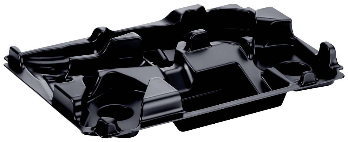 Schwarze Kunststoffbox mit mehreren Vertiefungen und Fächern, geeignet für die Aufbewahrung oder Organisation kleiner Gegenstände.