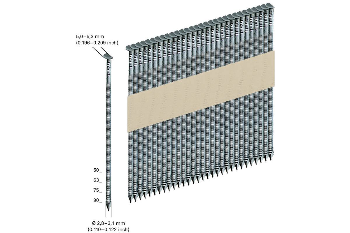 Nägel in Streifen, oben: 5,0–5,3 mm, unten: 2,8–3,1 mm.