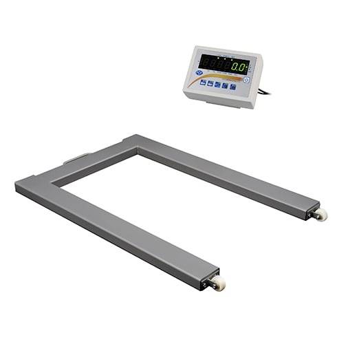 U-förmige digitale Bodenwaage mit separatem Kontrolldisplay zum Wiegen von Paletten oder Wagen.