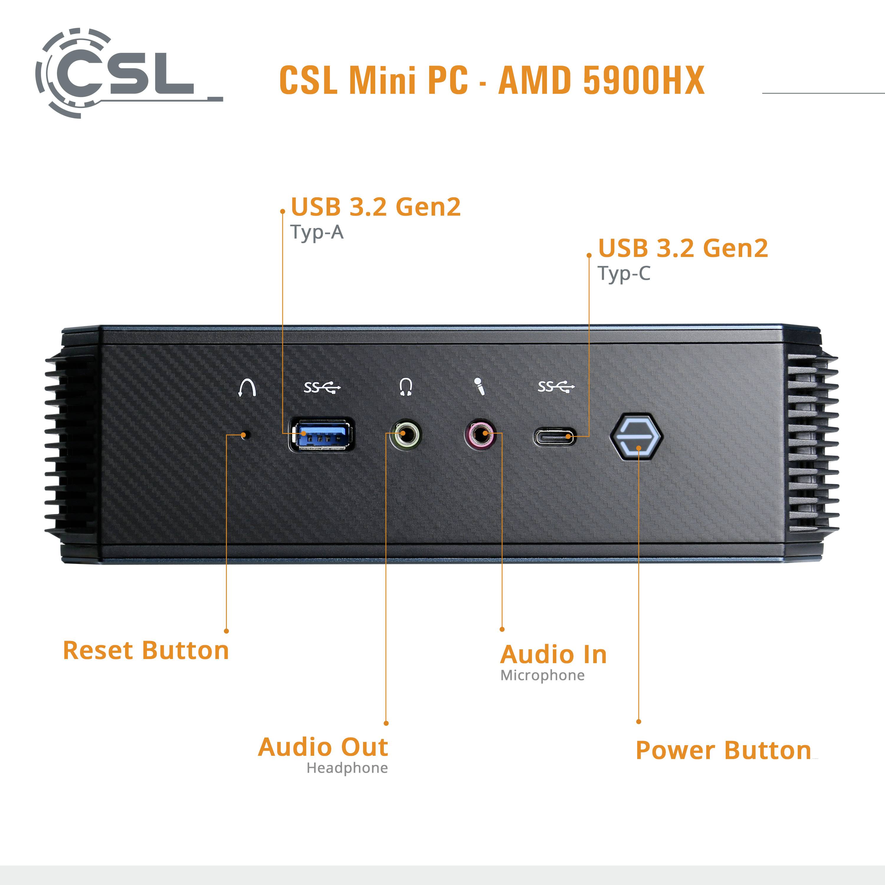 CSL Computer Mini PC CSL AMD 5900HX / 32GB / 2000 GB M.2 SSD / Windows 11 Home () AMD Ryzen 9 5900H