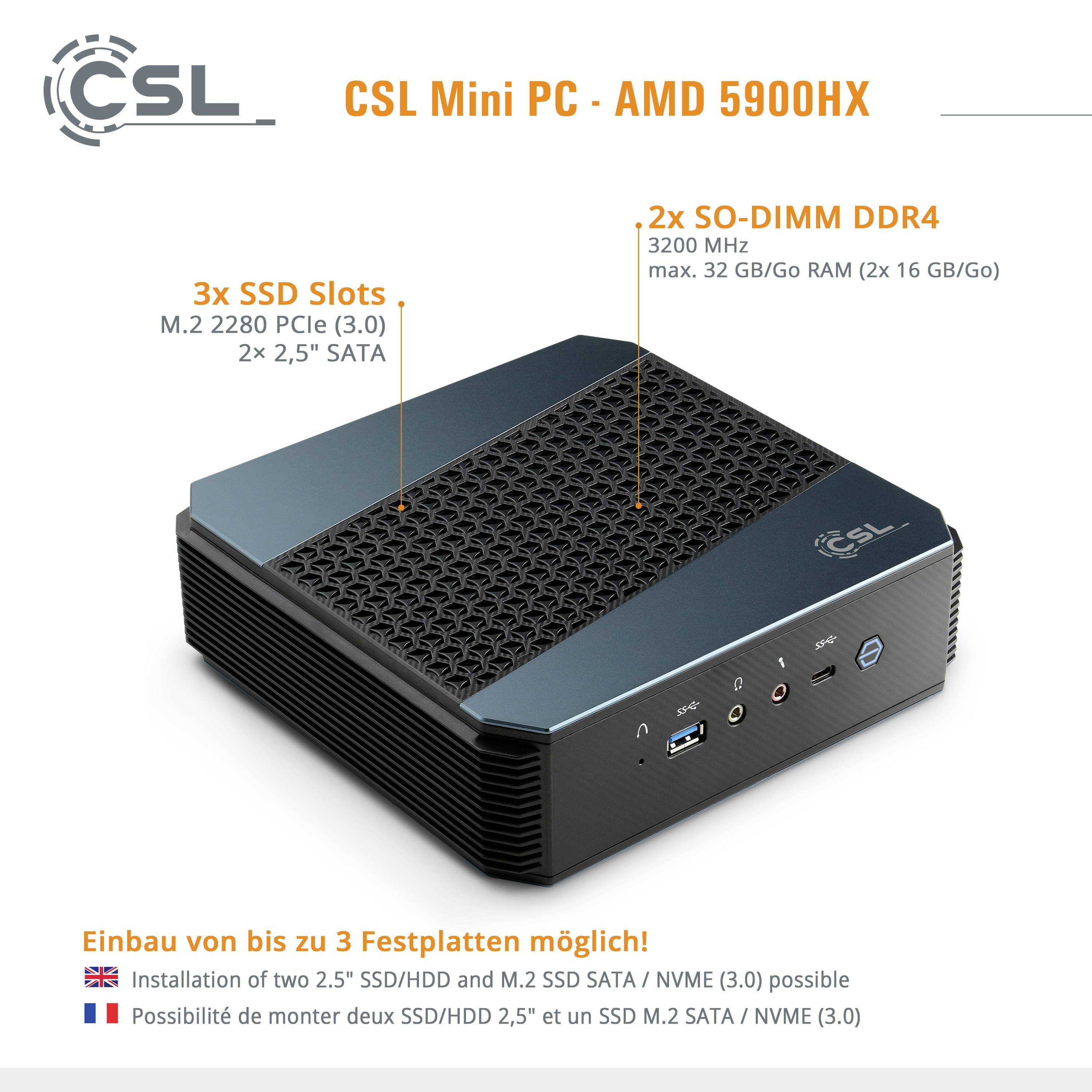 CSL Computer Mini PC CSL AMD 5900HX / 32GB / 2000 GB M.2 SSD / Windows 11 Home () AMD Ryzen 9 5900H