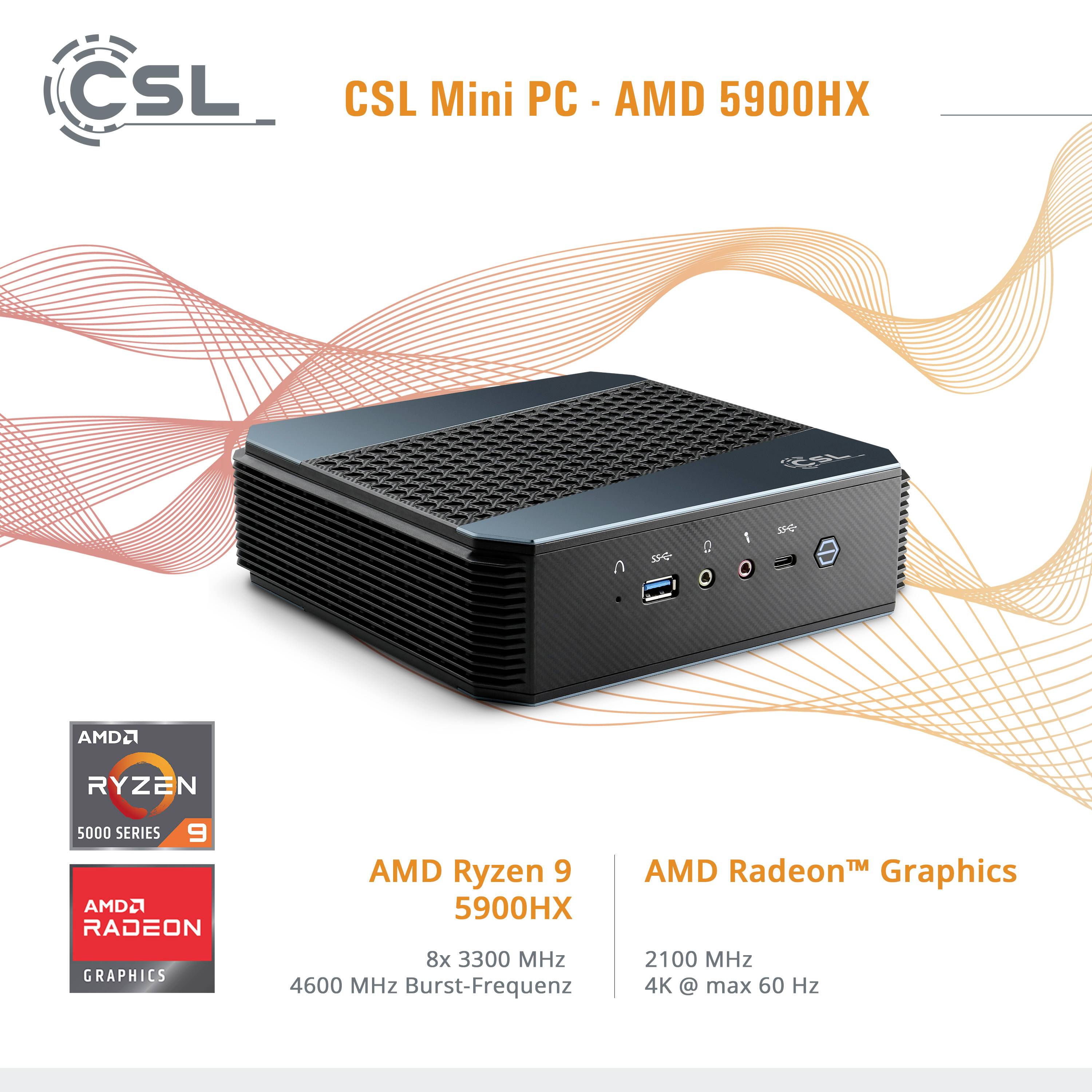 CSL Computer Mini PC CSL AMD 5900HX / 32GB / 2000 GB M.2 SSD / Windows 11 Home () AMD Ryzen 9 5900H
