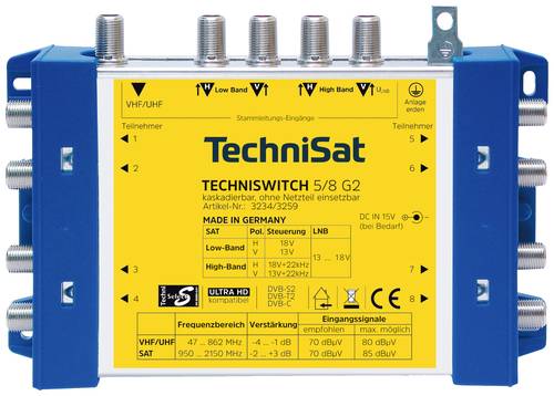 TechniSat Techniswitch 5/8 G2, DC-NT SAT Multischalter Eingänge (Multischalter): 5 (4 SAT/1 terrest