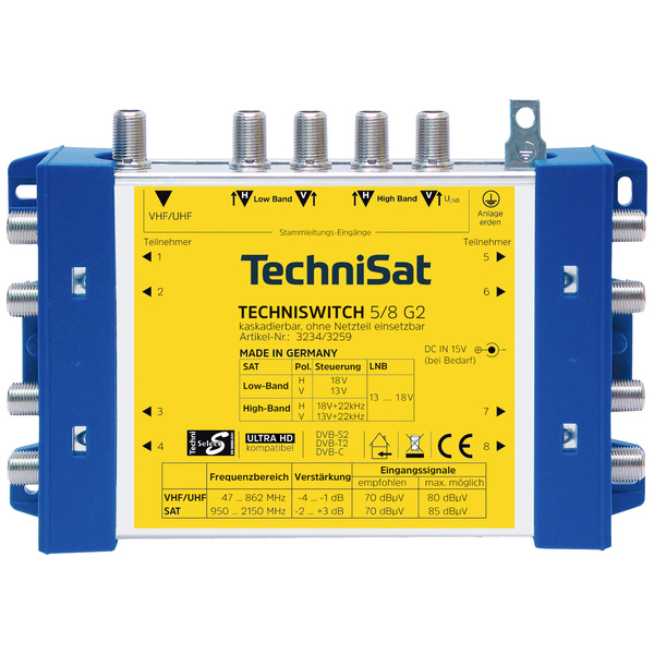 TechniSat Techniswitch 5/8 G2, DC-NT SAT Multischalter Eingänge (Multischalter): 5 (4 SAT/1 terrest
