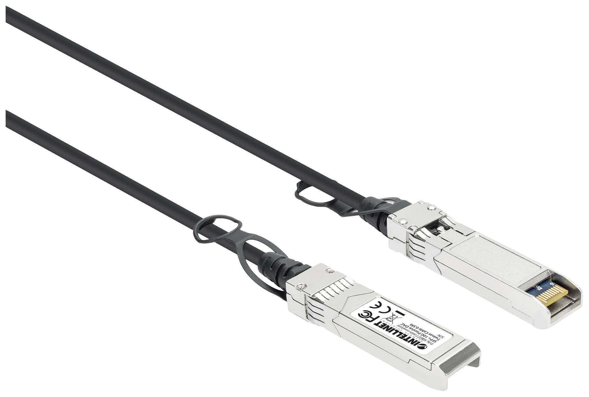 Zwei Netzwerkverbinder mit Kabeln, die für Hochgeschwindigkeits-Datenübertragung verwendet werden. Sie haben metallische Gehäuse.
