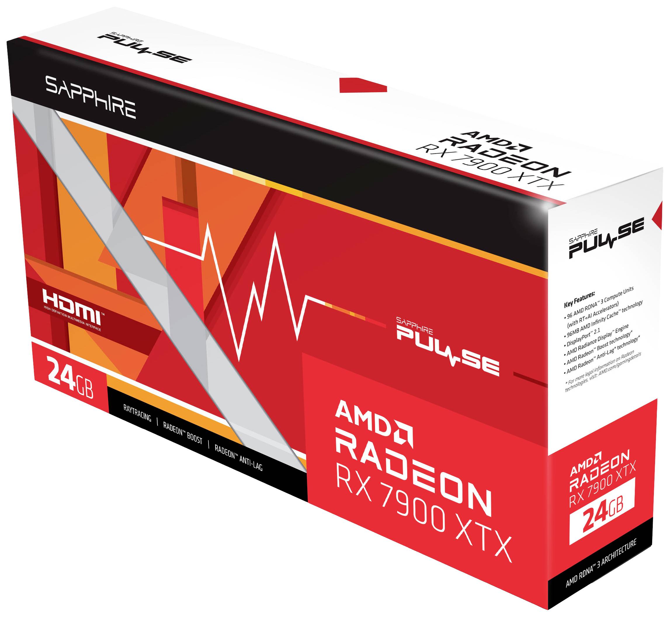 Sapphire Grafikkarte AMD Radeon RX 7900 XTX Gaming Pulse Overclocked 24 GB GDDR6-RAM PCIe HDMI®, DisplayPort Übertaktet / Overclocked