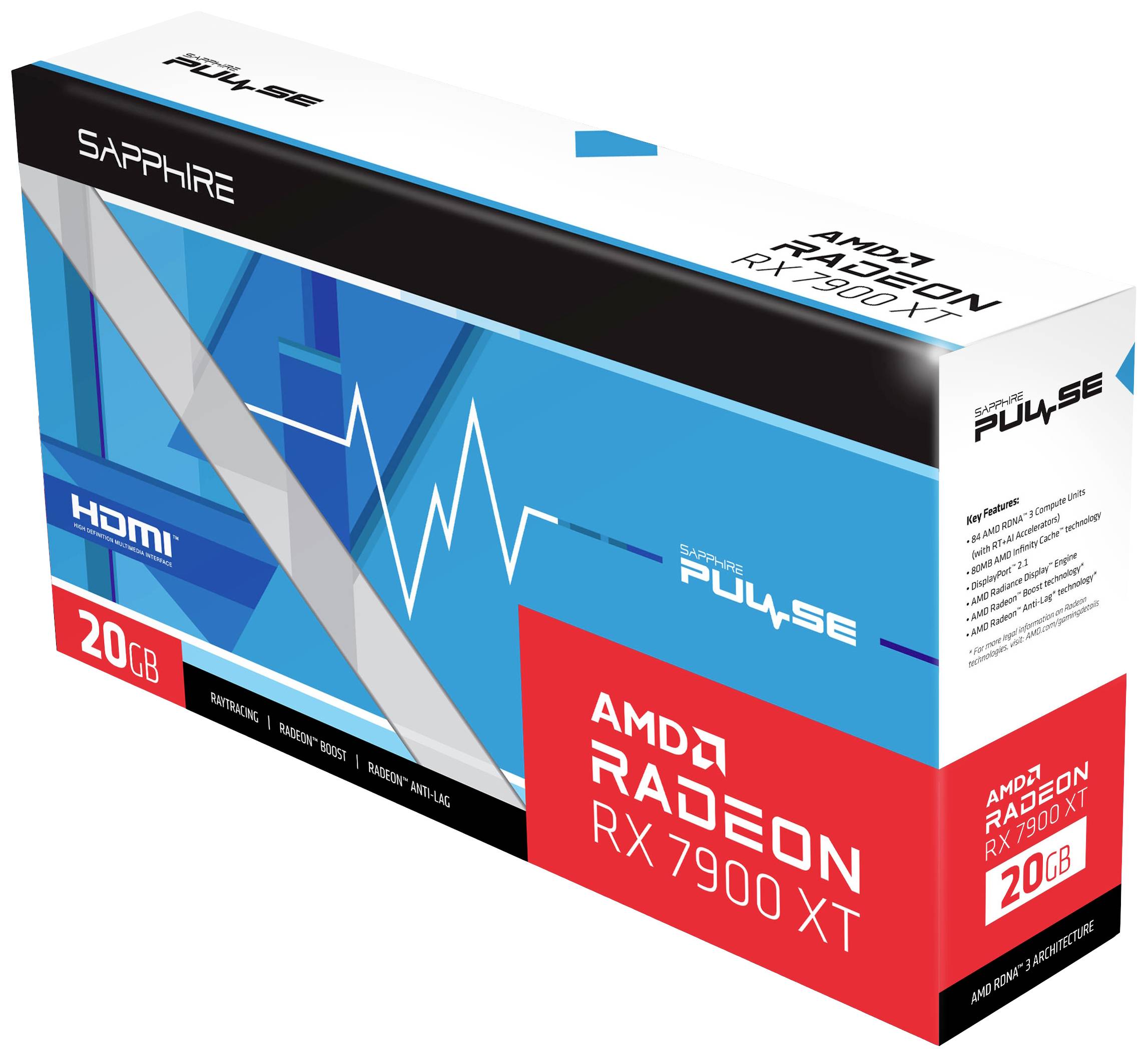 Sapphire Grafikkarte AMD Radeon RX 7900 XT Gaming Pulse Overclocked 20GB GDDR6-RAM PCIe HDMI®, DisplayPort Übertaktet