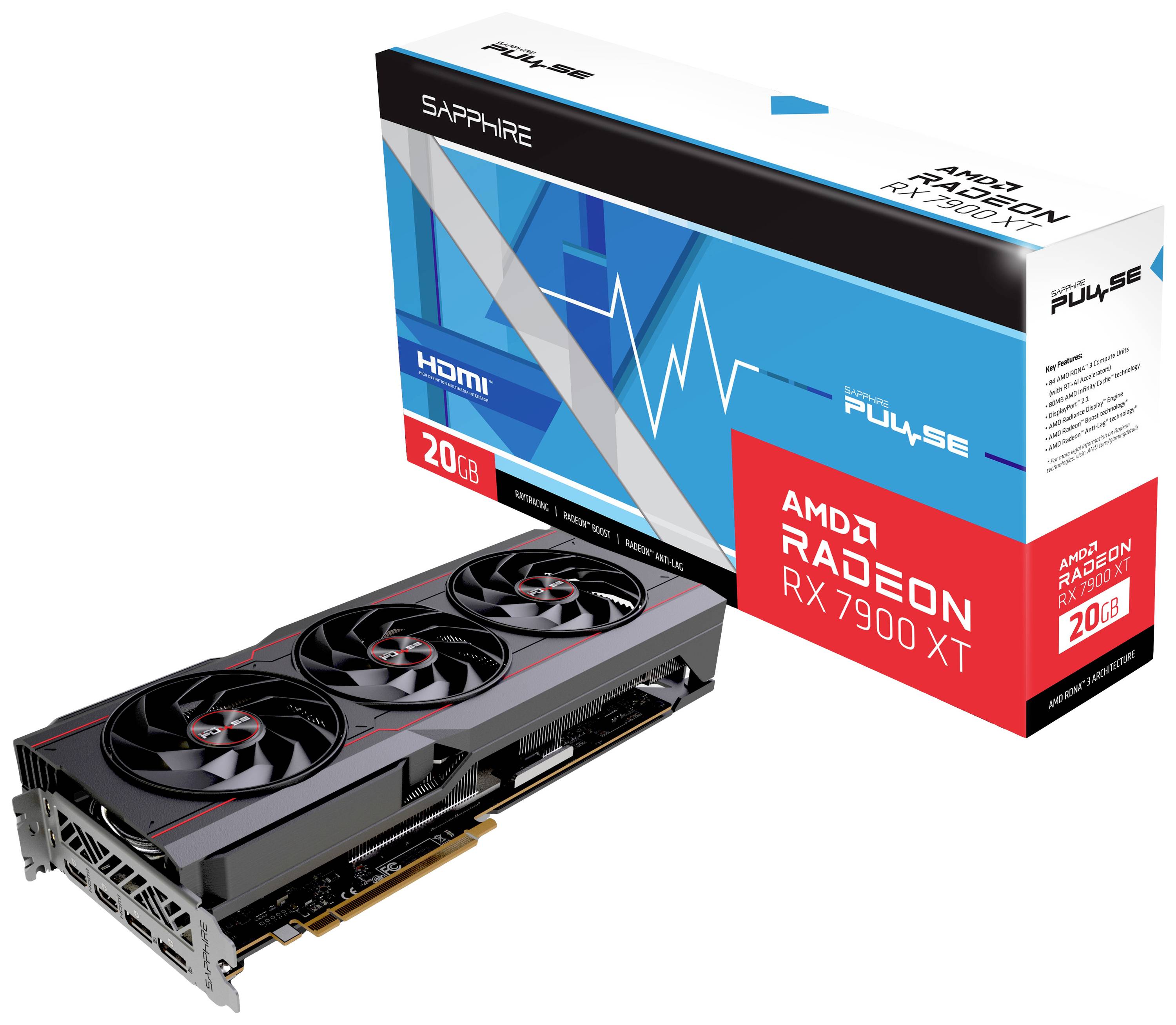 Sapphire Grafikkarte AMD Radeon RX 7900 XT Gaming Pulse Overclocked 20 GB GDDR6-RAM PCIe HDMI®, DisplayPort Übertaktet / Overclocked