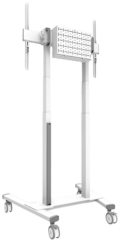 Ein mobiler medizinischer Gerätehalter mit verstellbarer Haltung und vier Rädern. Geeignet für klinische Umgebungen.