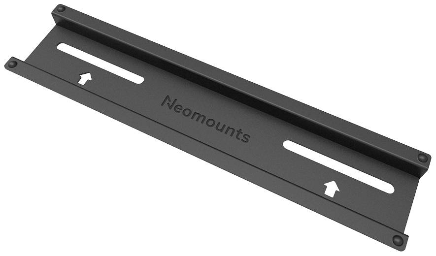 Schwarze Neomounts-Wandhalterung mit Pfeilen, die Richtung anzeigen.
