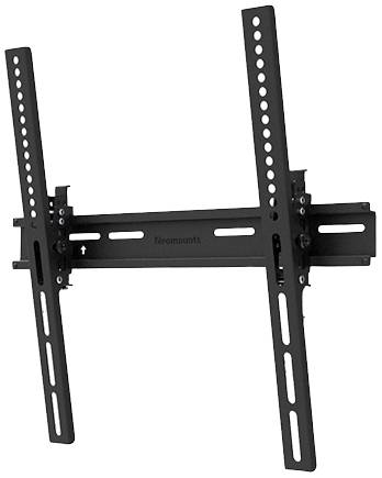 Schwarze, neigbare TV-Wandhalterung mit verstellbaren Armen und Montagebohrungen. Geeignet für Flachbildschirme.