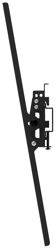 Flacher, schwarzer Metallbeschlag mit mehreren Befestigungselementen und Schrauben, wahrscheinlich Teil eines Montage- oder Haltesystems.
