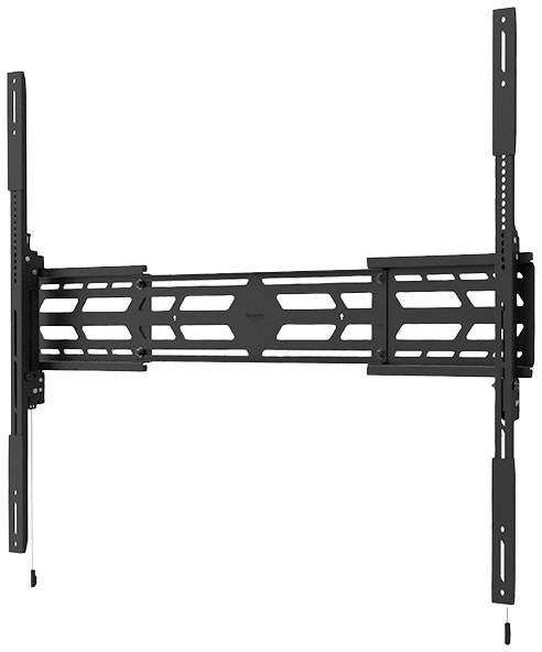 Schwarze TV-Wandhalterung aus Metall mit mehreren Befestigungspunkten, geeignet für große Flachbildfernseher.