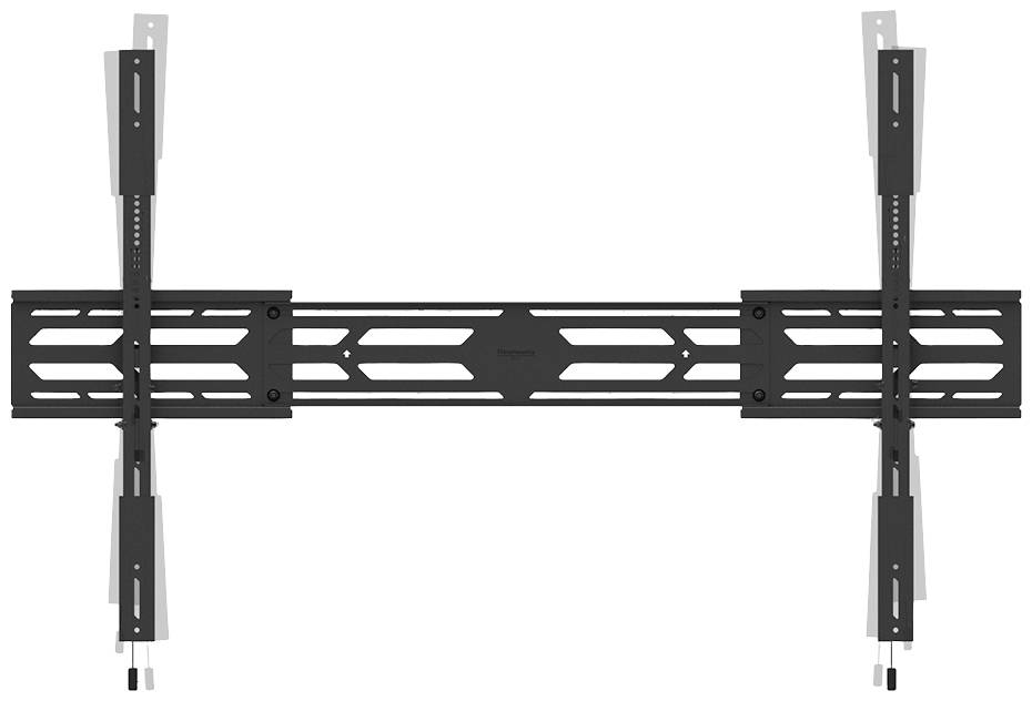 Wandhalterung für Flachbildschirm, schwarz, mit verstellbaren Armen und Befestigungsschienen. Geeignet für unterschiedliche Bildschirmgrößen.