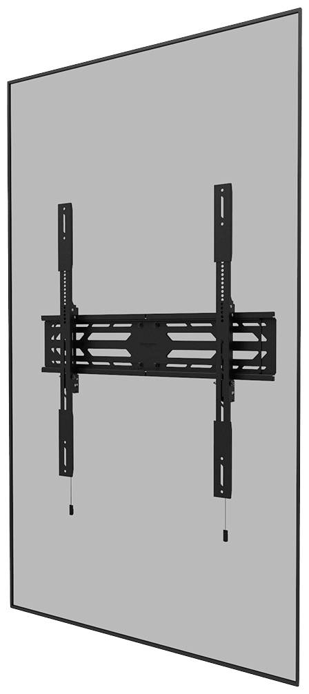 Wandhalterung für einen Fernseher mit verstellbaren Armen, an einer Wand befestigt, dargestellt in einer technischen Zeichnung.