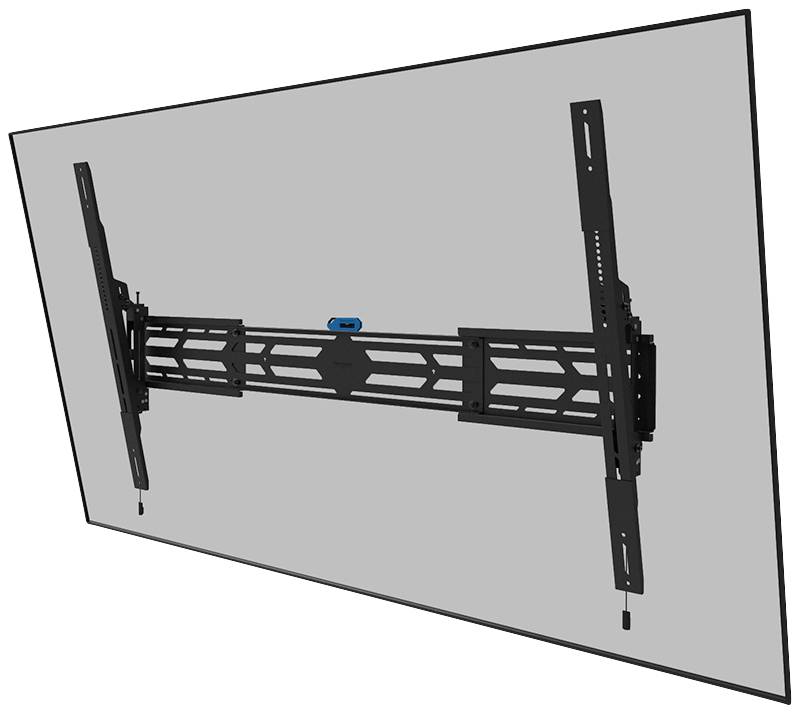 Ein schwarzer TV-Wandhalter mit verstellbarem Arm, geeignet für große Bildschirme. Der Halter hat mehrere Befestigungspunkte.