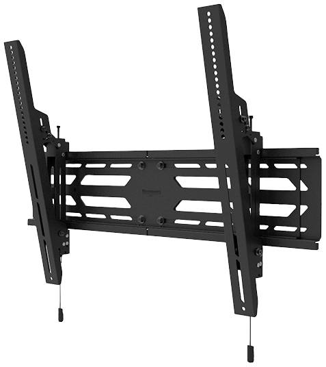 Kippbare schwarze TV-Wandhalterung für größere Flachbildschirme. Robustes Metall mit einstellbaren Befestigungsschienen.