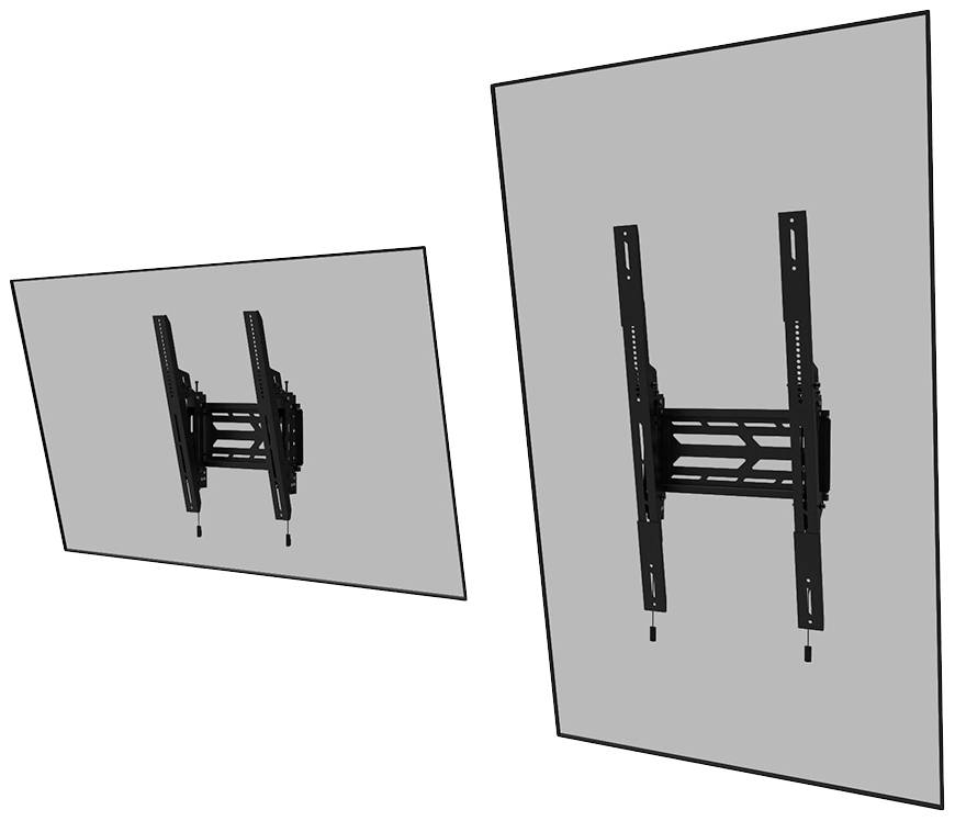 Wandhalterung für Fernseher, zeigt Montageanleitung für zwei Bildschirme in unterschiedlichen Winkeln.