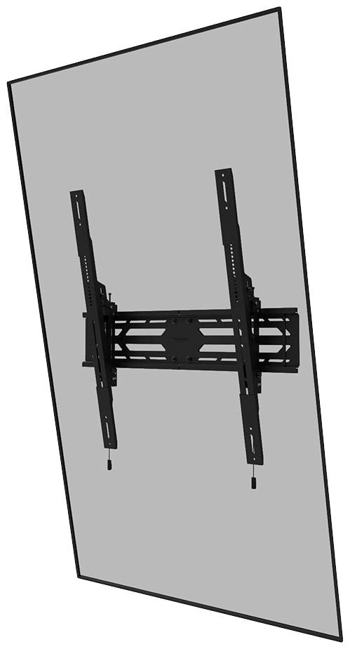 Wandhalterung für einen Flachbildschirm, zeigt robuste Stahlkonstruktion mit justierbaren Armen für unterschiedliche Bildschirmgrößen.