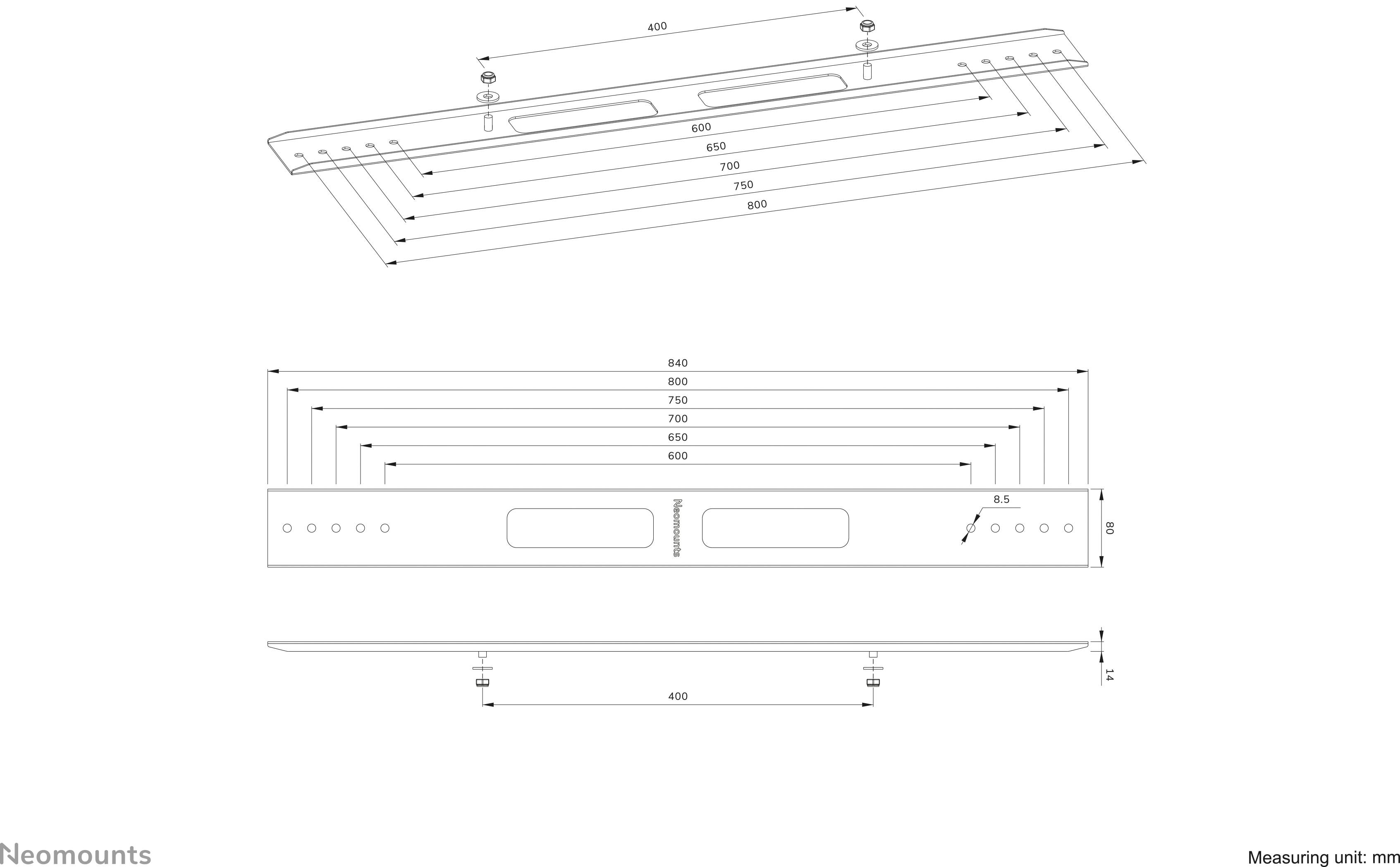 Neomounts AWL-250BL18 1fach VESA-Erweiterungsset Schwarz