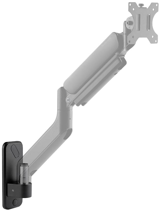 Ein verstellbarer Monitorarm aus Metall, montierbar an einer Wand, mit Gelenken zur Höhen- und Neigungsverstellung des Monitors.