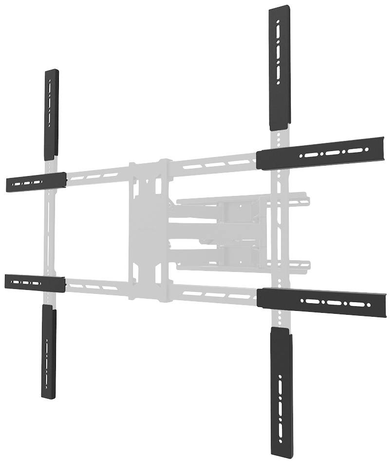 TV-Halterung mit verstellbaren Armen, geeignet zur Wandmontage. Schwarze Metallelemente und robuste Konstruktion für diverse TV-Größen.