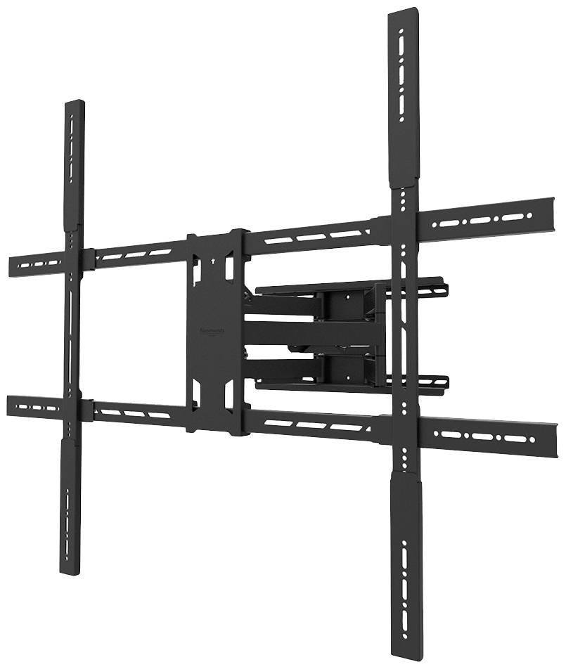 Schwenkbare TV-Wandhalterung aus schwarzem Metall. Eignet sich zur flexiblen Anbringung von großen Fernsehern an der Wand.