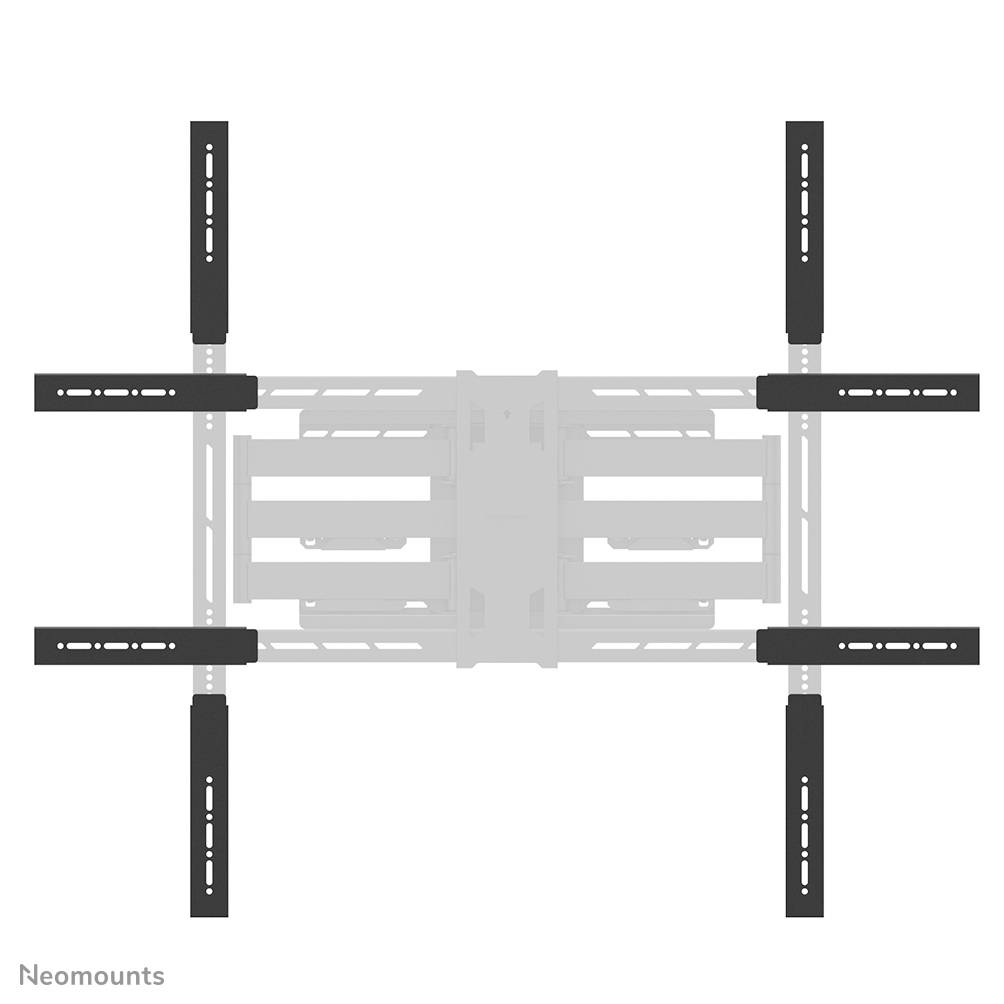 VESA Adapter für verschiedene TV-Größen, in der Mitte befestigt, schwarz und grau, zur Wandmontage von Bildschirmen.