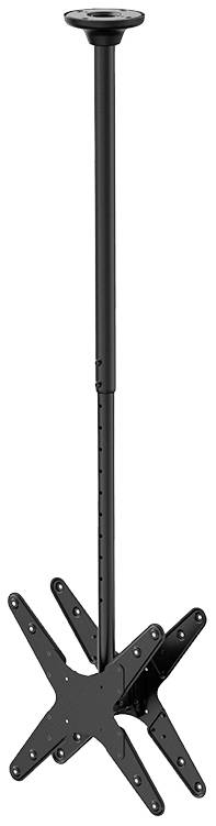 Schwarze verstellbare Deckenhalterung für Fernseher, mit langen Arm und sternförmigem Halterungsmechanismus. Ideal für Heimkino.